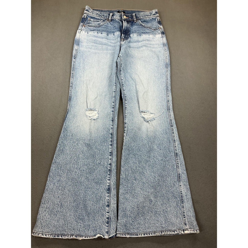 Express 70s Flare Jeans Womens 6R Light Wash High Rise Distressed Stretch‎ Denim